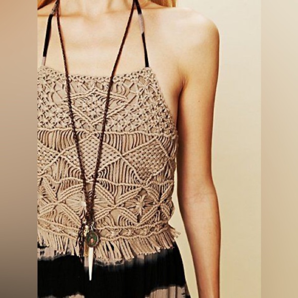 RARE Free People Macrame Kaleidoscope Jumpsuit Tie Dye Striped Romper Onepiece - Picture 3 of 5